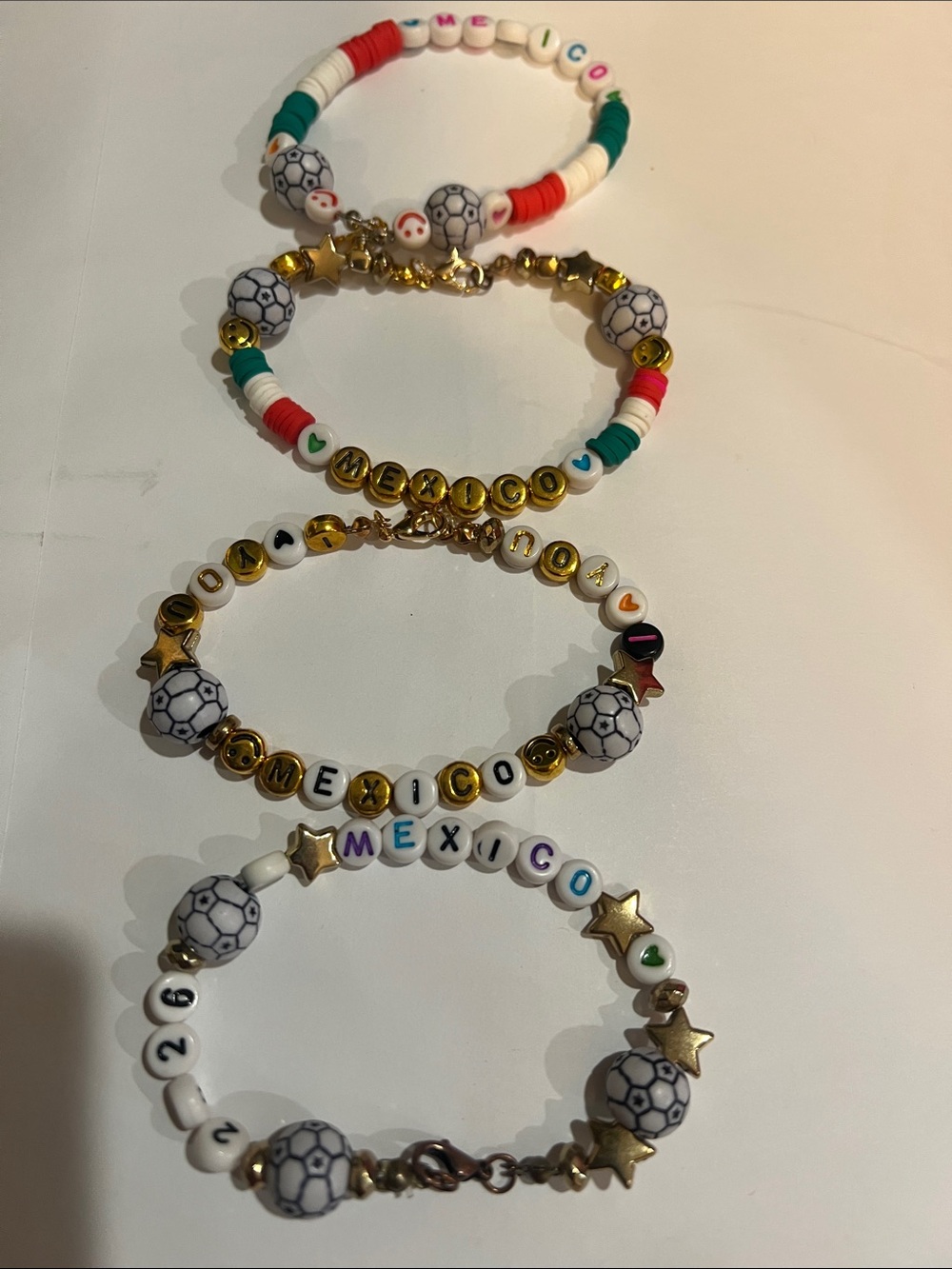 Mexico Beaded Charm Bracelet - White, Gold & Green
